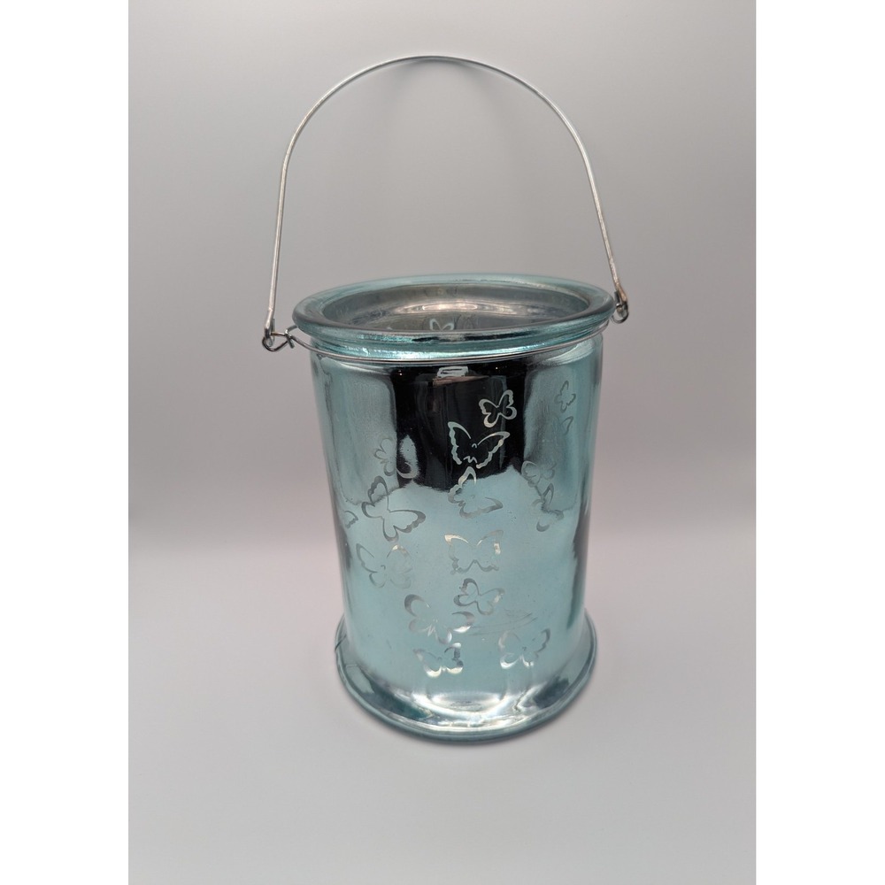 Tii Collections Lg Mercury Glass‎ Butterfly Tea Light Lantern, Blue/Green